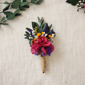 Magenta Dried Flower Boutonniere: Rustic Bohemian Wedding Accessory