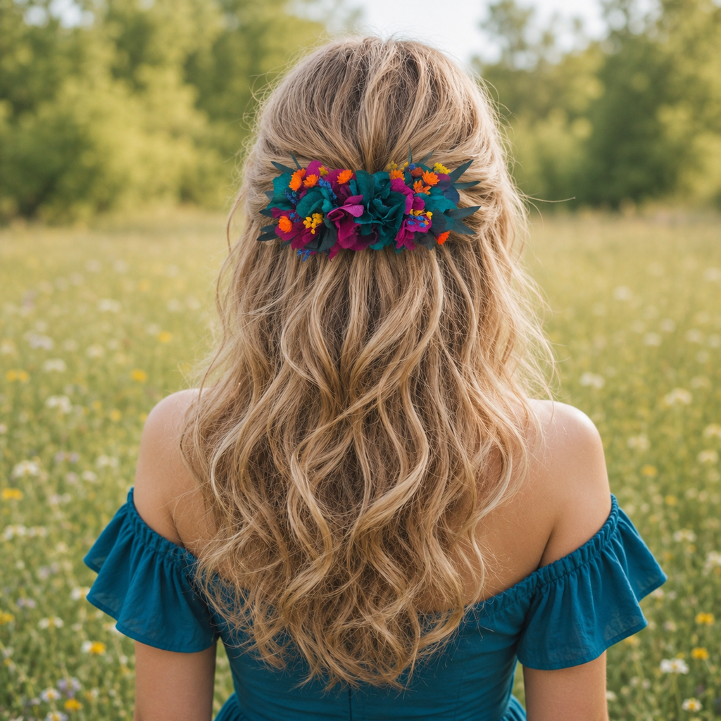 Colorful Floral Hair Comb for Bride, Boho Bridal Hair Accessory