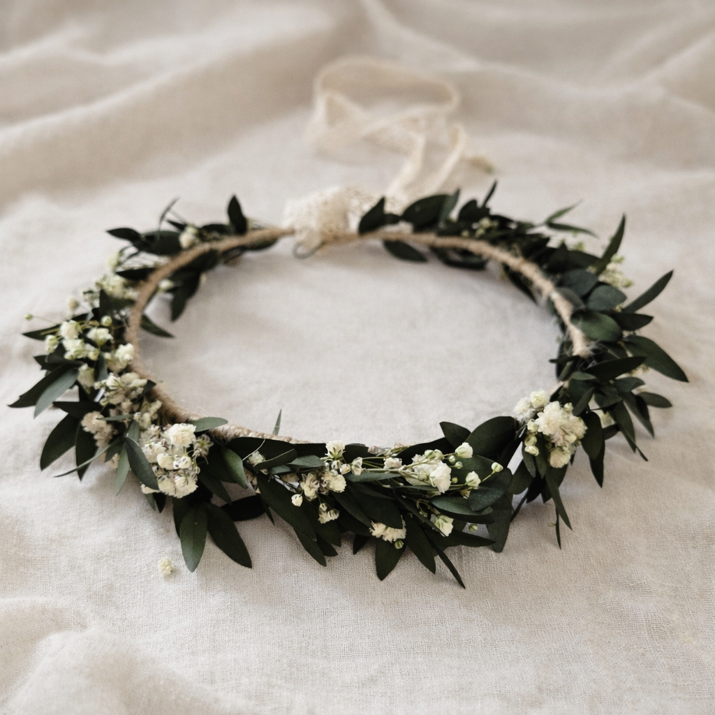 Dark Green Eucalyptus Flower Girl Crown, Woodland Wedding Crown, Junior Bridesmaid Headpiece