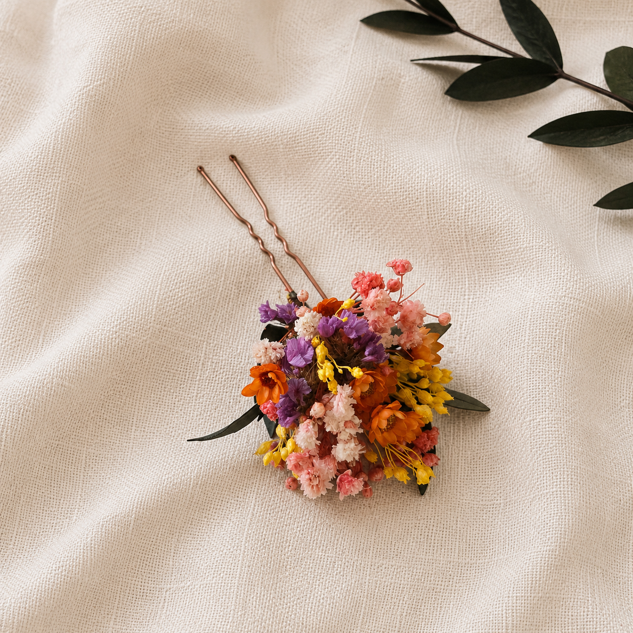 Colorful Dried Flower Hair Pins, Rustic Bridal Accessories, Wildflower Wedding Hair Pin