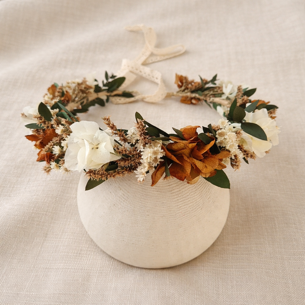 Burnt Orange Dried Flower Crown: Fall Wedding Hair Wreath