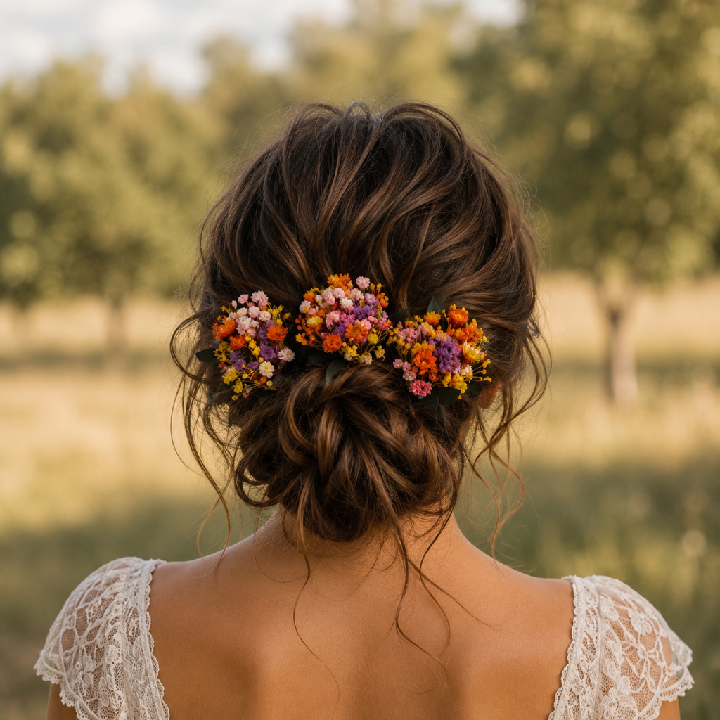 Colorful Dried Flower Hair Pins, Rustic Bridal Accessories, Wildflower Wedding Hair Pin
