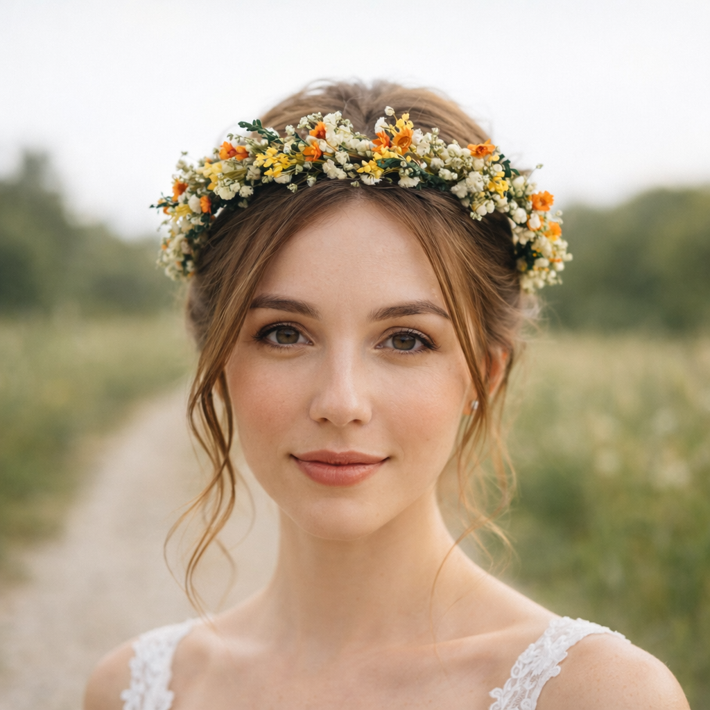 Yellow Orange Flower Crown , Rustic Bridesmaid Crown,