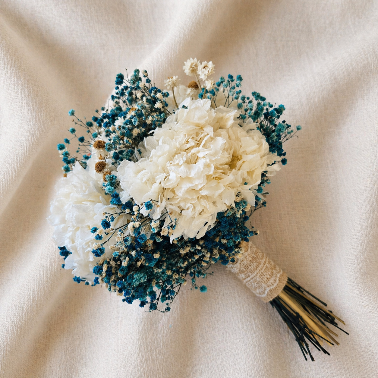 Blue & White Bridal Bouquet Set | Wedding Bouquet, Boutonniere & Hair Pins | Preserved Flower Wedding Set
