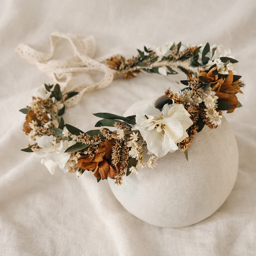 Burnt Orange Dried Flower Crown: Fall Wedding Hair Wreath