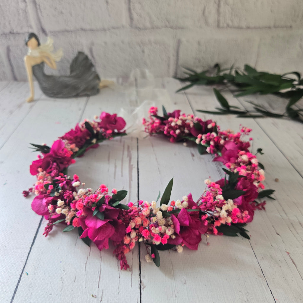 Magenta Flower Crown for Bride, Boho Wedding Flower Crown