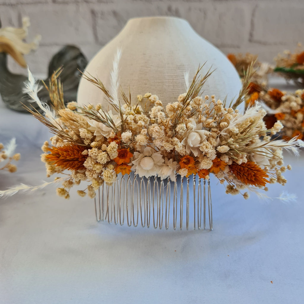 Orange Dried Flower Crown: Autumn Wedding Hair Accessory,Rustic Floral Headpiece