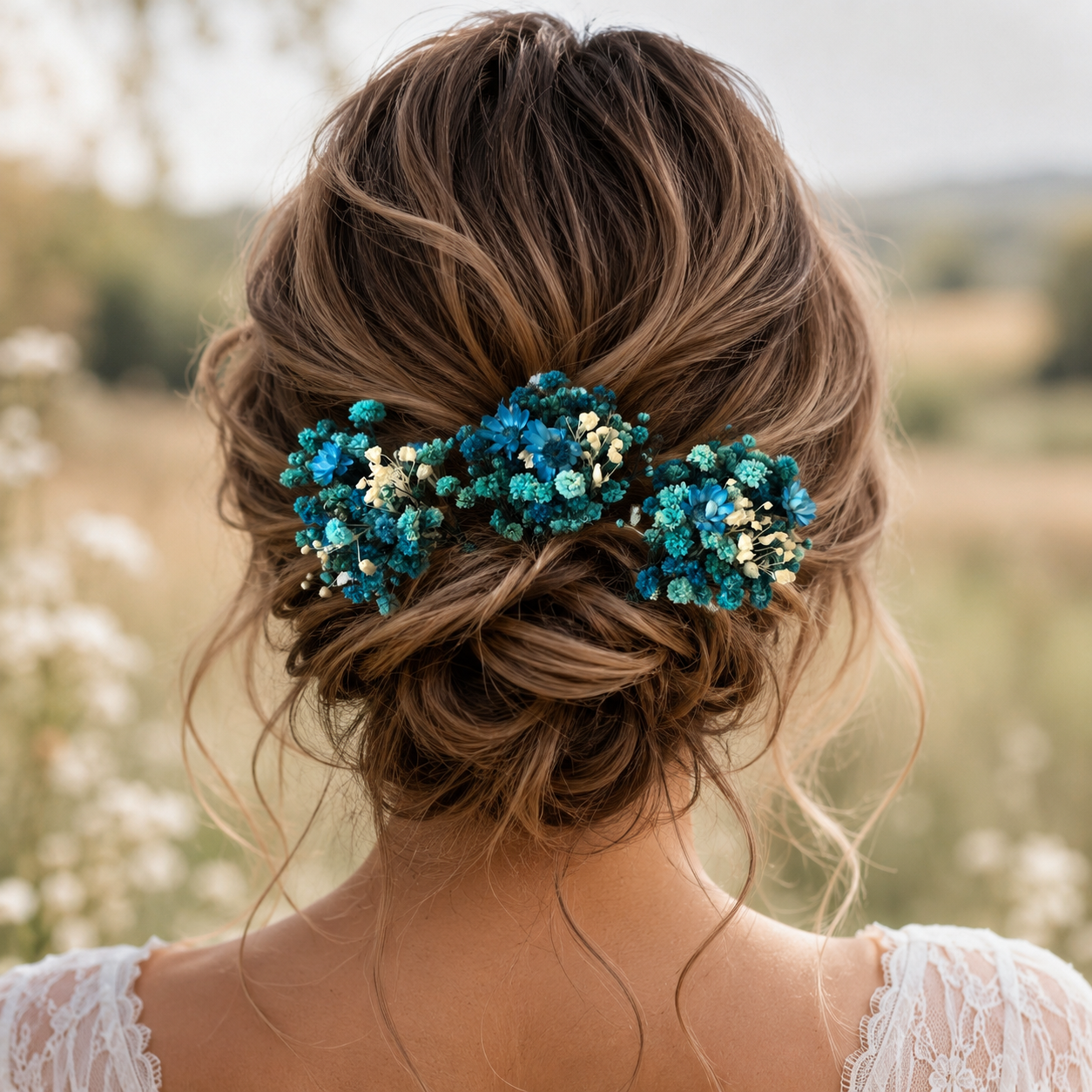 Blue Dried Flower Hair Pins, Bridal Wedding Accessories, Boho Natural Style