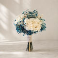 Blue & White Bridal Bouquet Set | Wedding Bouquet, Boutonniere & Hair Pins | Preserved Flower Wedding Set