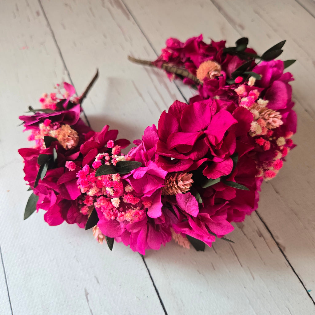 Magenta Boho Flower Crown,Mexican Folk Wedding  Accessory,For The Rustic Bride,Garden Wedding Headpiece