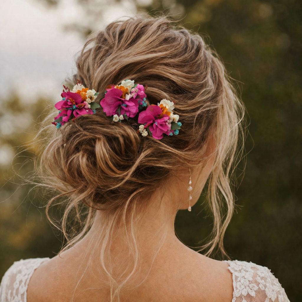 Fuchsia Pink Bridal Hair Accessories – Colorful Wedding Hair Flowers