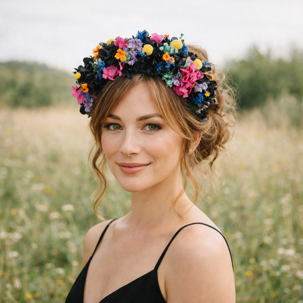 Colorful Boho Flower Crown – – Folk Bride Wedding Crown – Festival Floral Headband