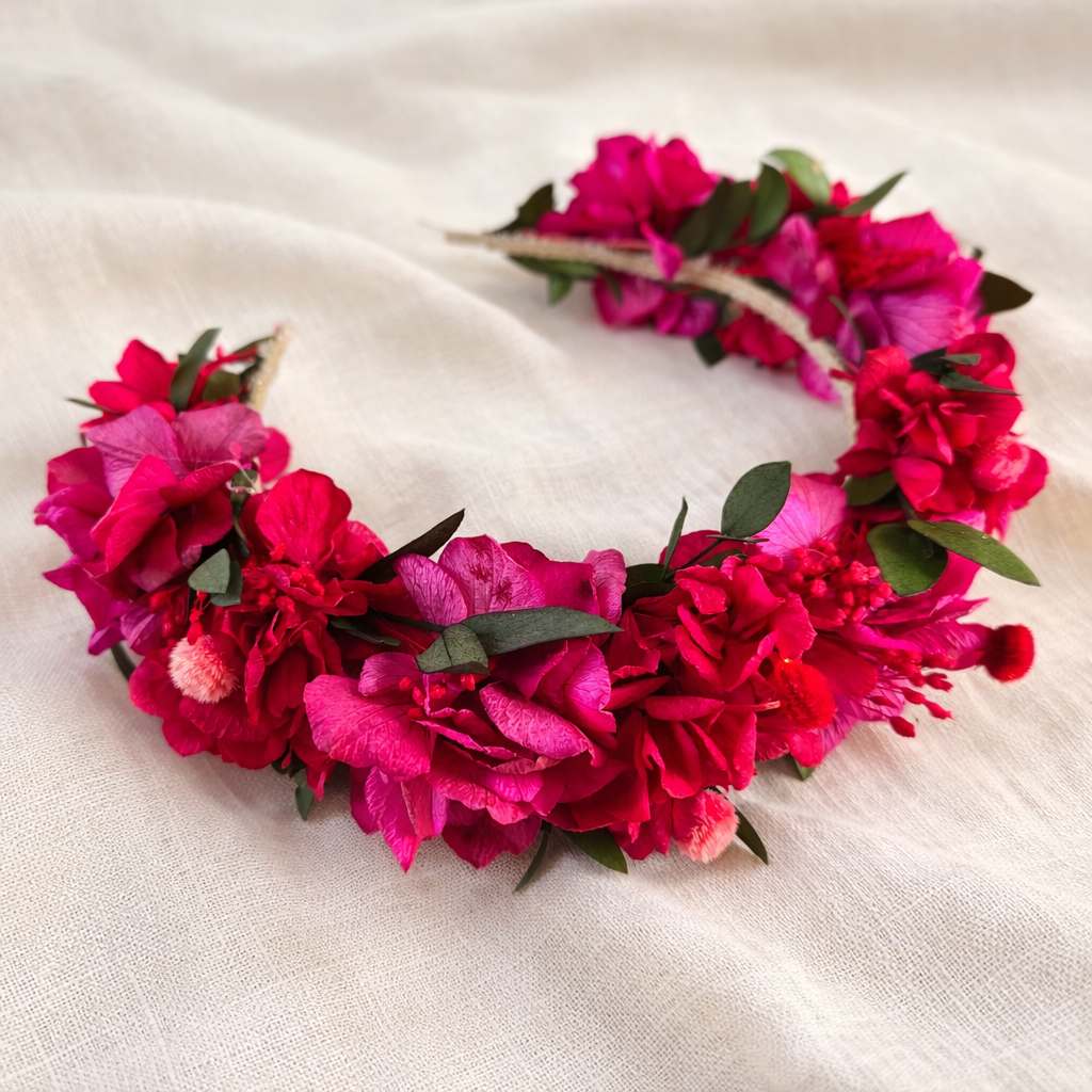 Burgundy & Fuchsia Flower Crown – Rustic Wedding Crown for Bride