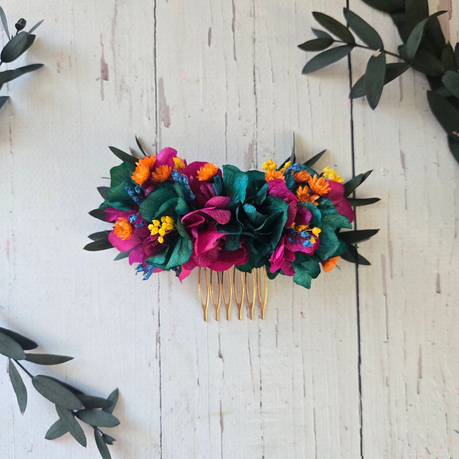 Colorful Floral Hair Comb for Bride, Boho Bridal Hair Accessory