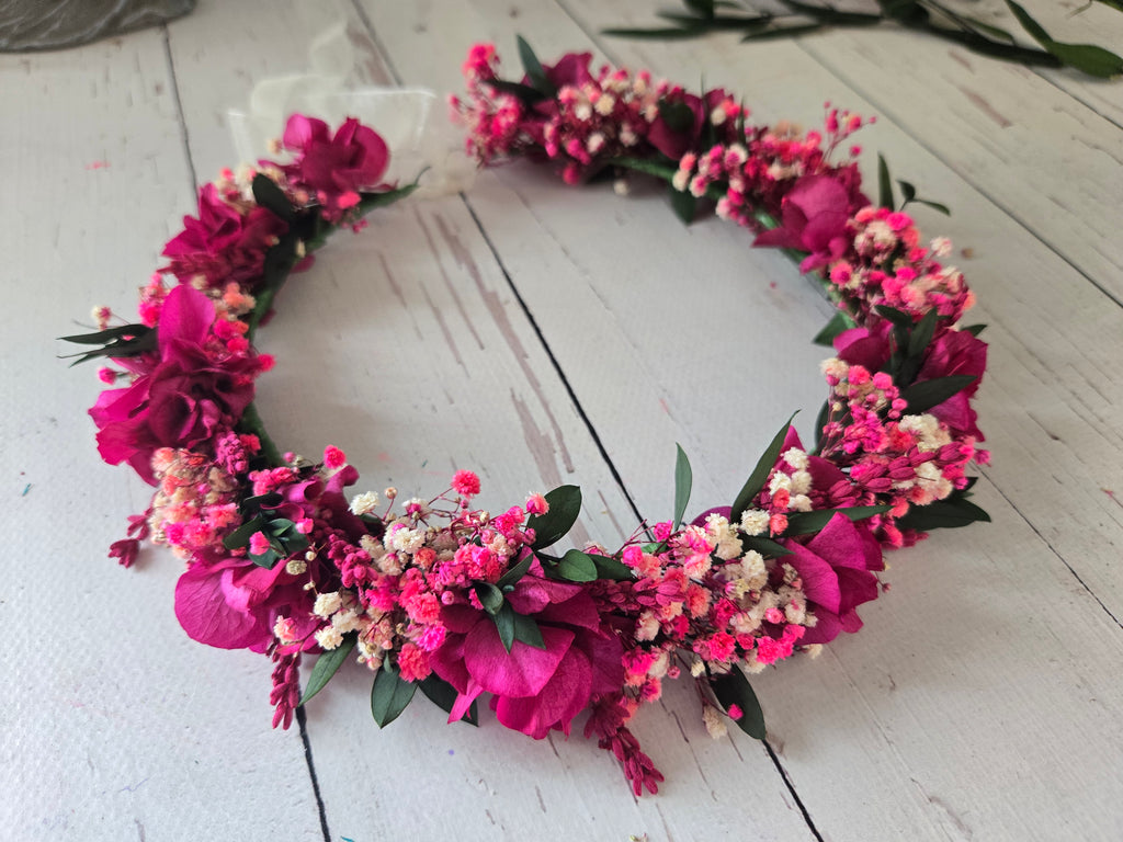 Magenta Flower Crown for Bride, Boho Wedding Flower Crown