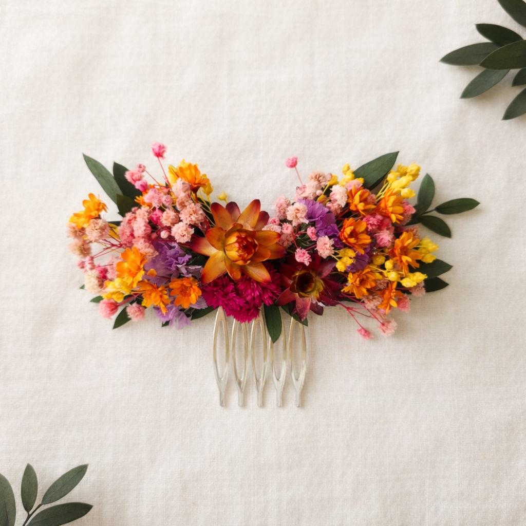 Colorful Dried Flower Hair Pins, Rustic Bridal Accessories, Wildflower Wedding Hair Pin