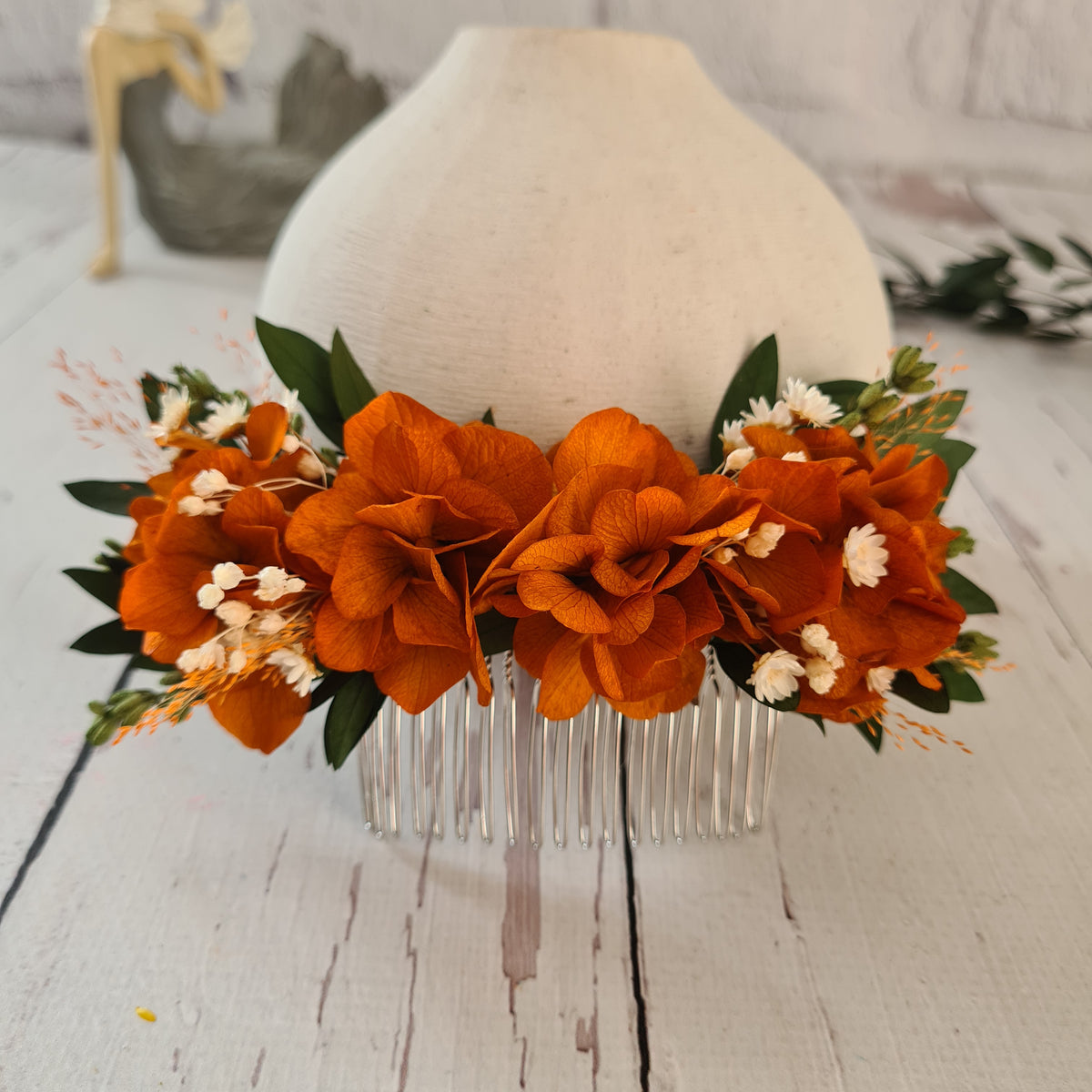 Burnt Orange Preserved Flower Hair Comb – Rustic Bridal Hair Accessory