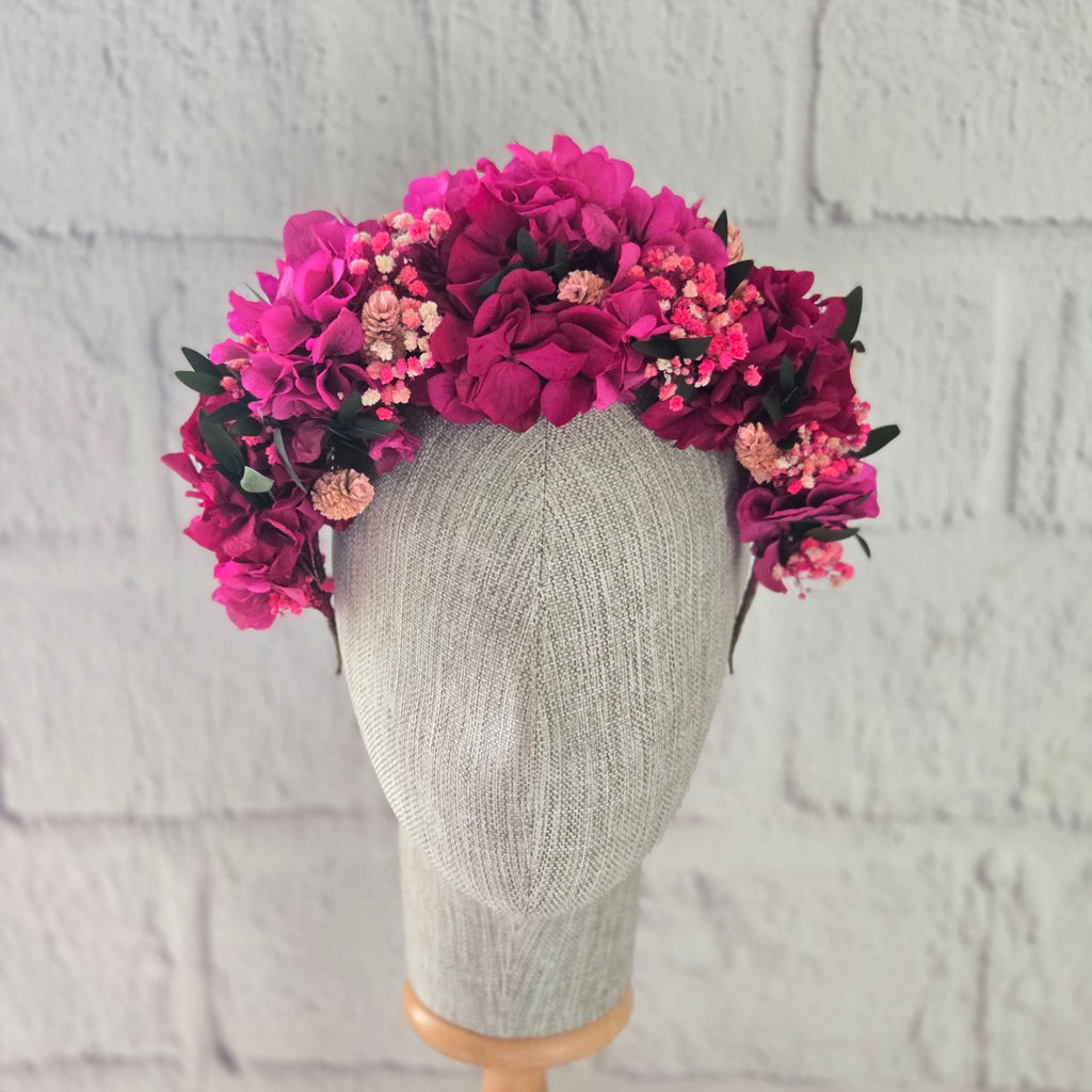 Magenta Boho Flower Crown,Mexican Folk Wedding  Accessory,For The Rustic Bride,Garden Wedding Headpiece