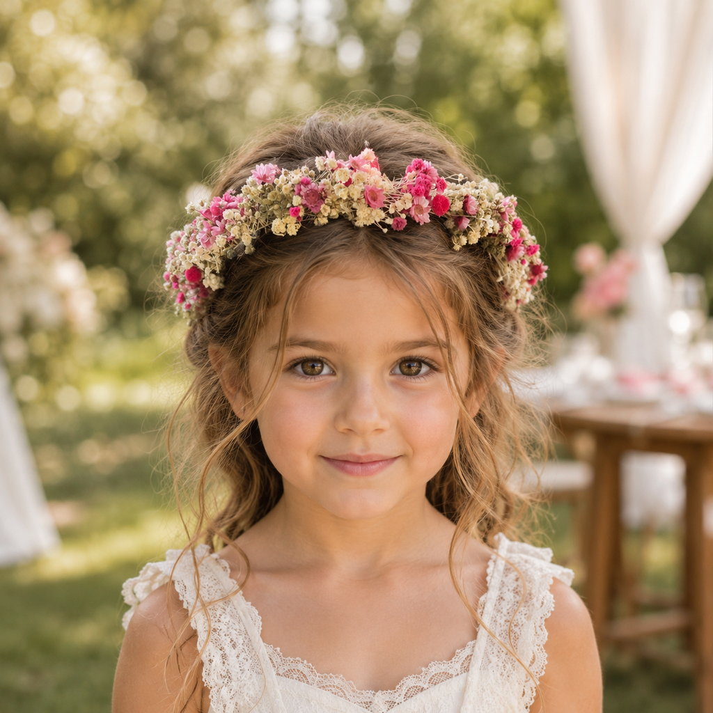Pink Flower Girl Crown, Preserved Flower Crowns, Boho Floral Headpiece