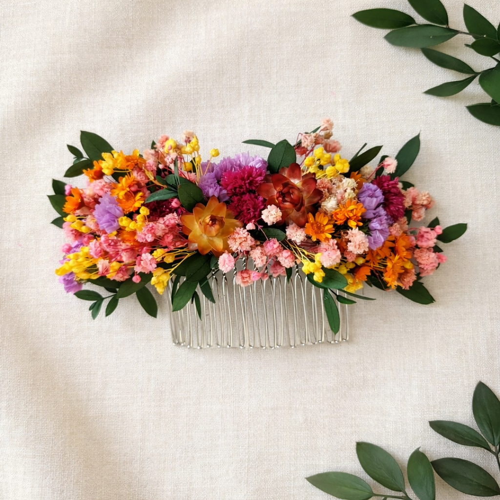 Wildflower Hair Comb: Folk Bride Accessory, Garden Wedding Floral Comb