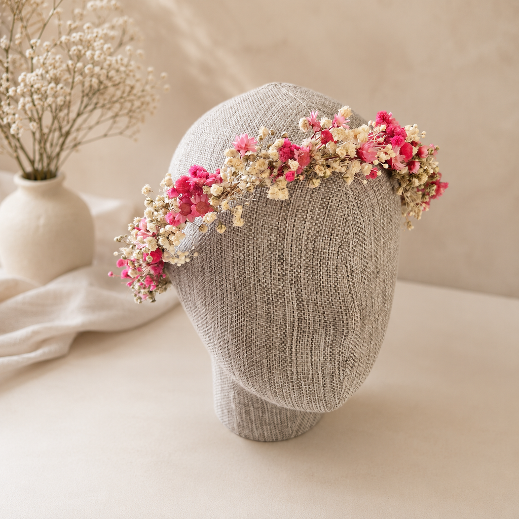 Pink Flower Girl Crown, Preserved Flower Crowns, Boho Floral Headpiece