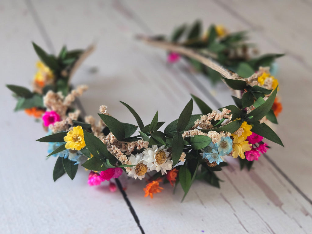 Colorful Dried Flower Headband: Eucalyptus Greenery Wedding Crown