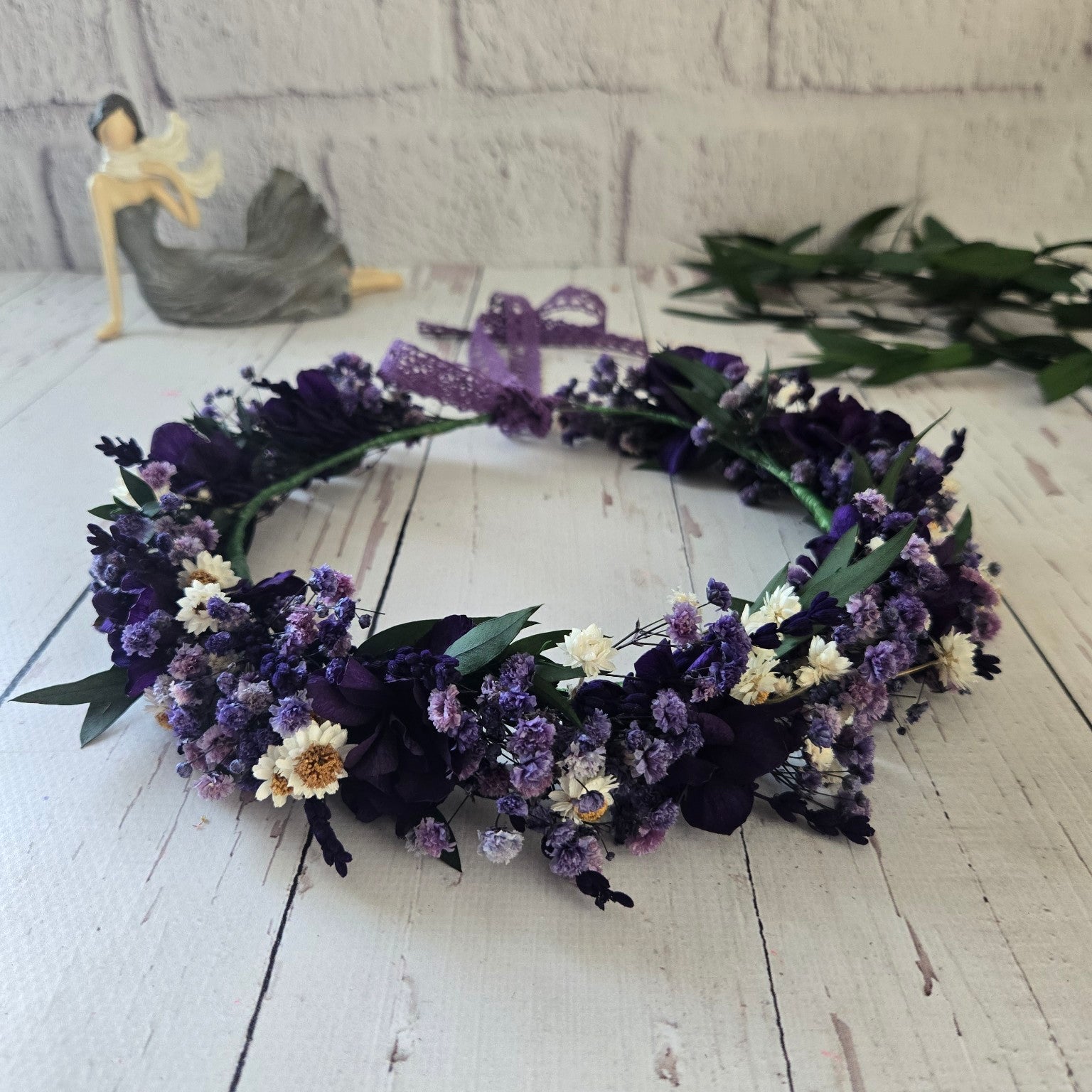 Purple Dried Flower Crown, Boho Floral Hair Wreath: Festival & Bridesmaids