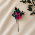 Fuchsia Teal Dried Flower Hair Pins, Bridal Floral Wedding Accessories