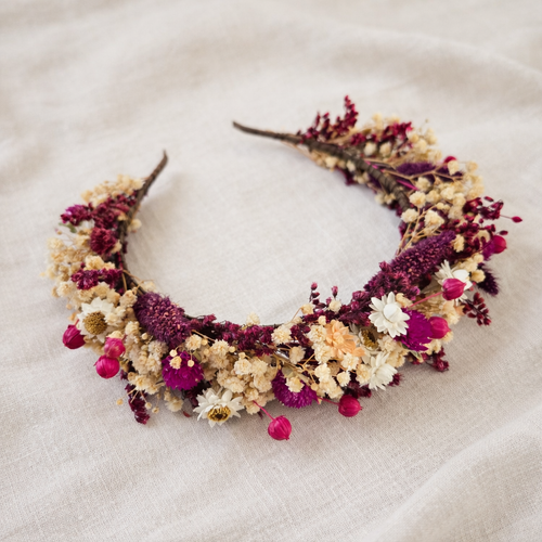Burgundy & Ivory Preserved Flower Bridal Headband