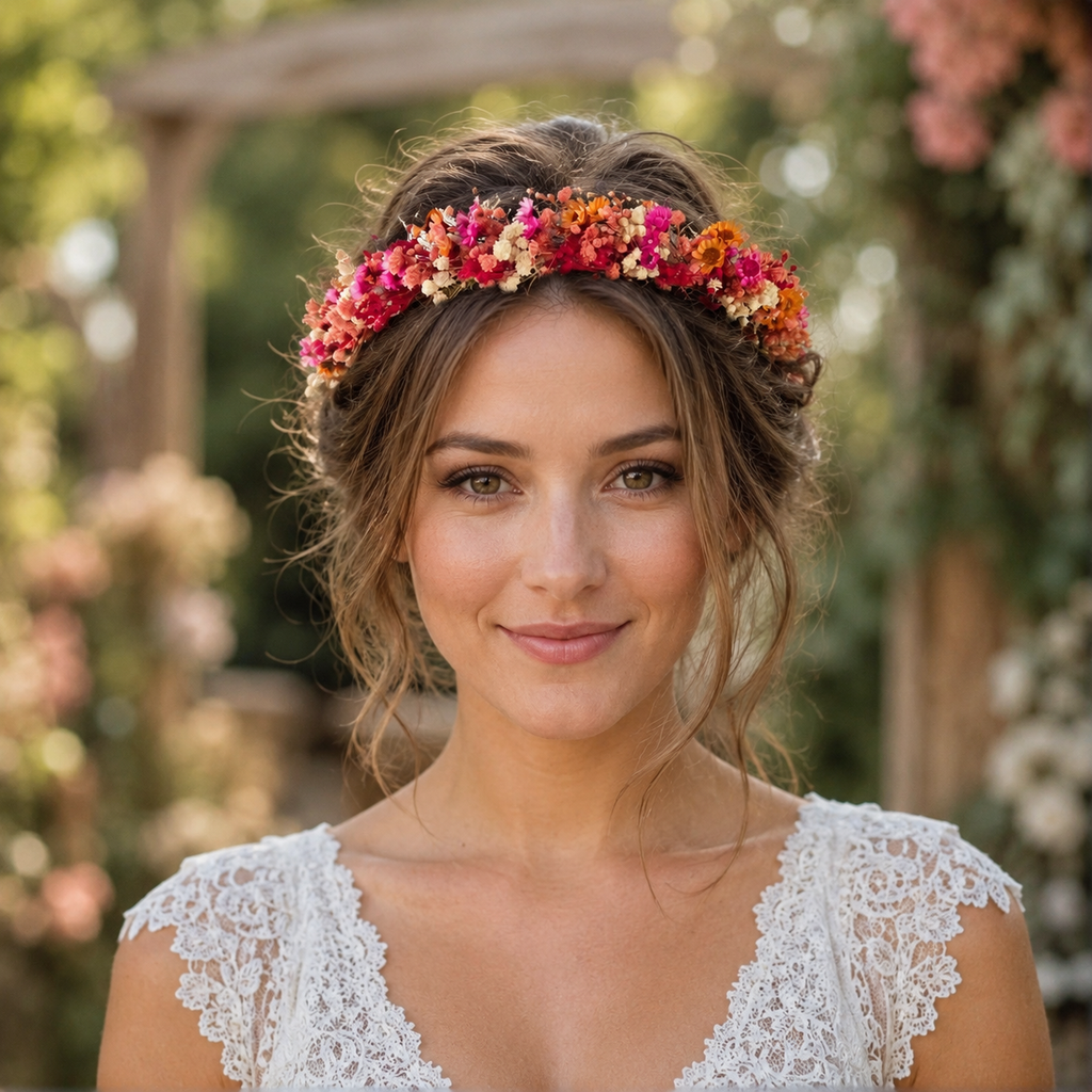 Colorful Dried Flower Crown: Dainty Hair Wreath, Garden Wedding Headpiece