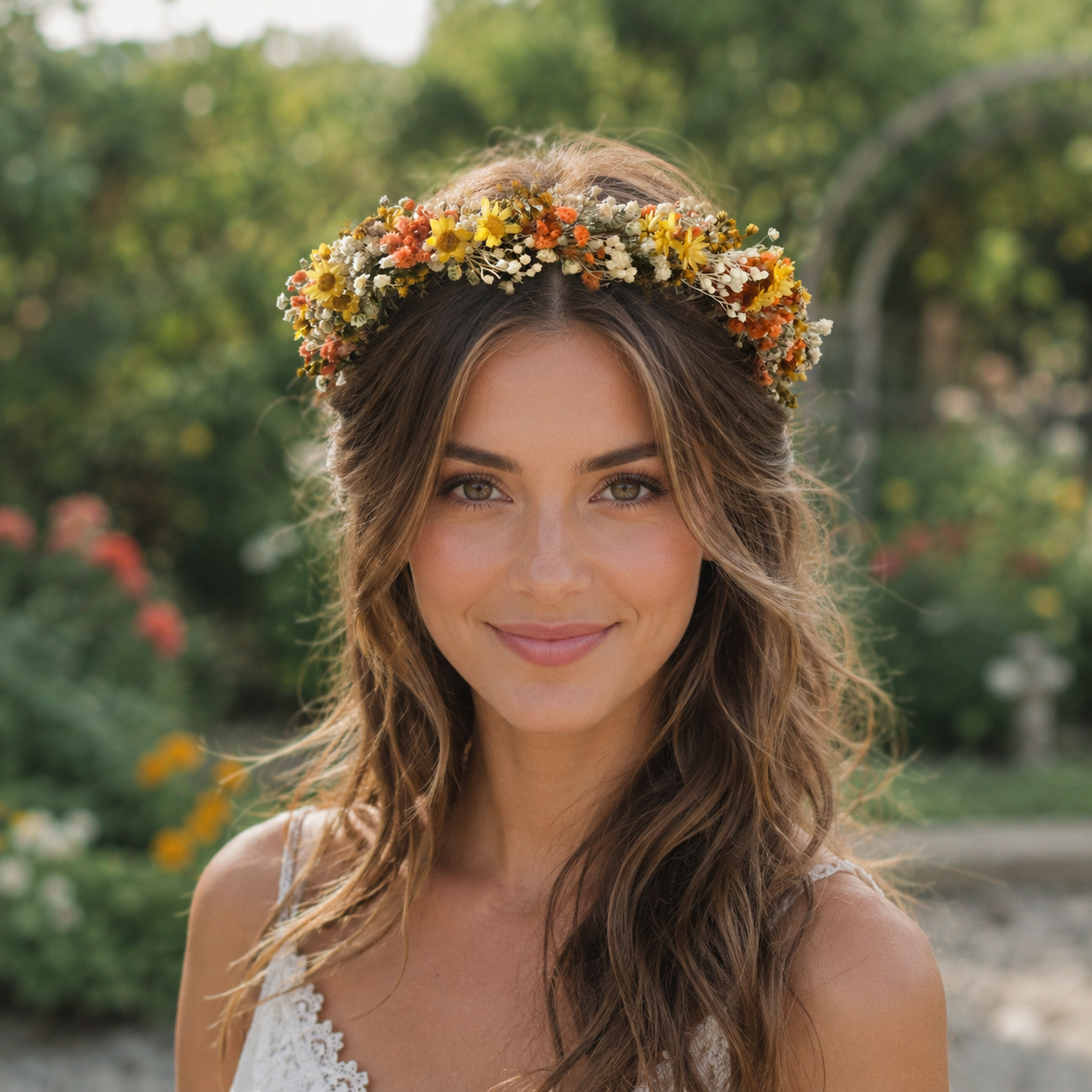 Rustic Flower Girl Crown | Yellow & Orange Preserved Flower Crown | Boho Wedding Floral Headpiece