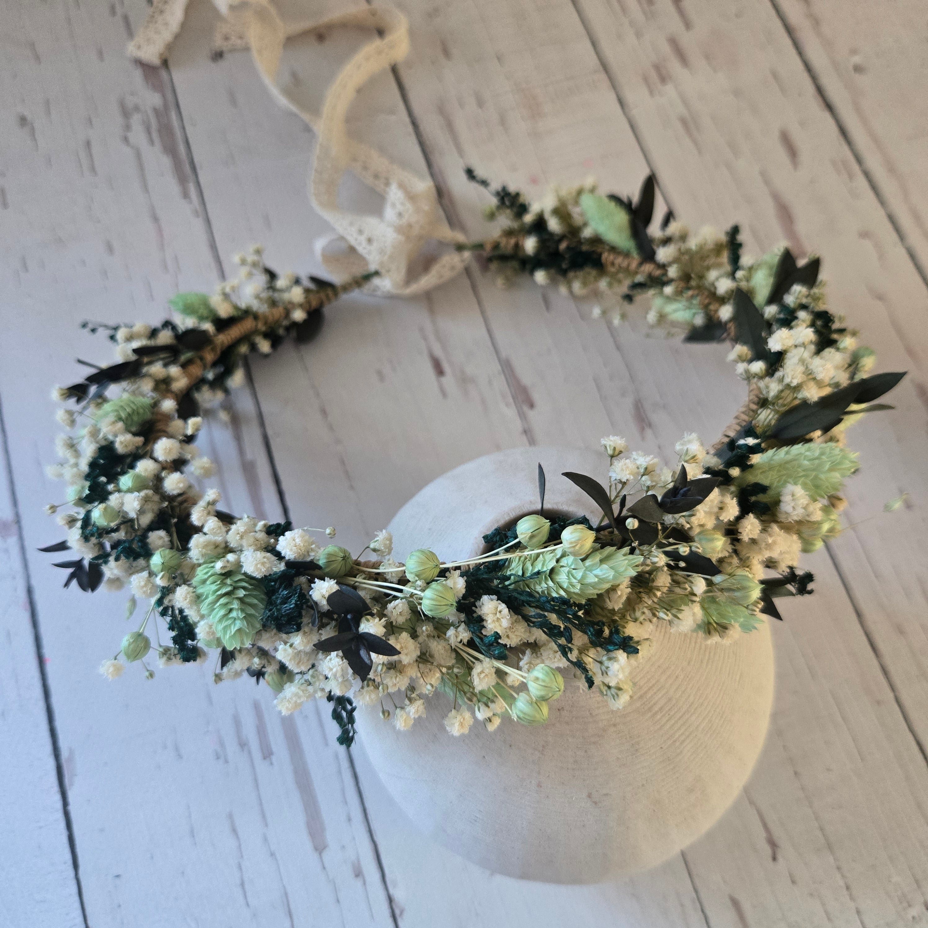 Sage Green & Ivory Flower Girl Crown,Garden Wedding Headpiece, Woodland Floral Crown for Girls