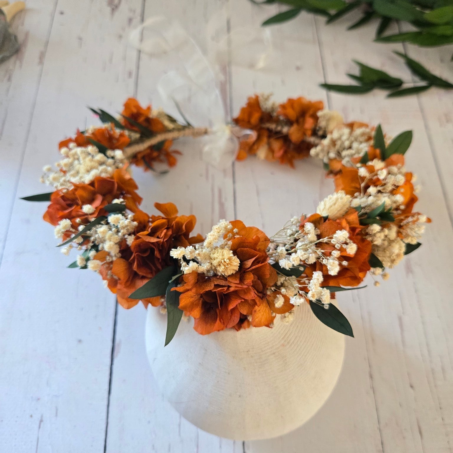 Burnt Orange Dried Flower Crown:Rustic wedding set