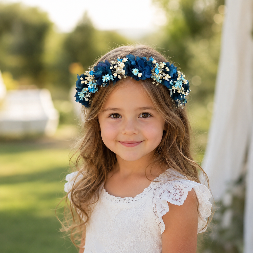Navy Blue Flower Girl Crown, Bridesmaid Flower Crown