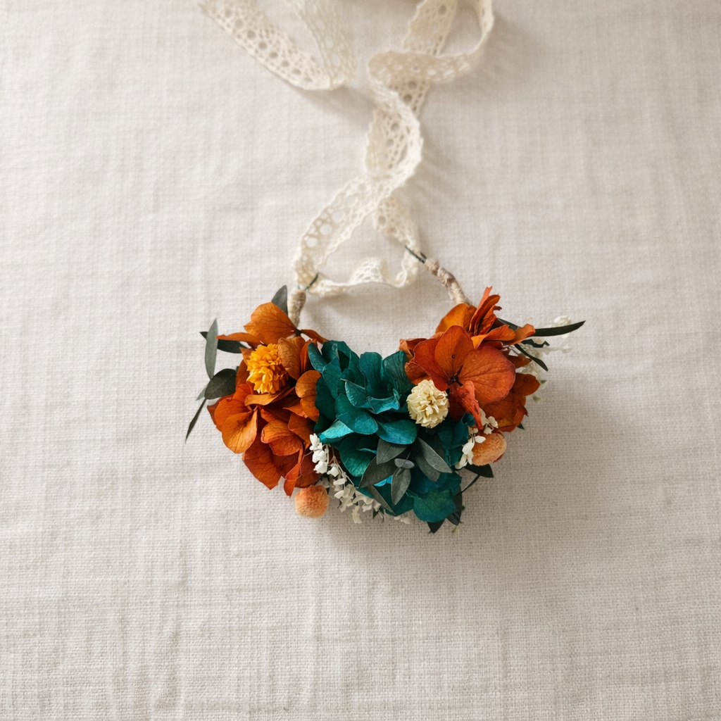 Teal & Orange preserved flower boutonniere