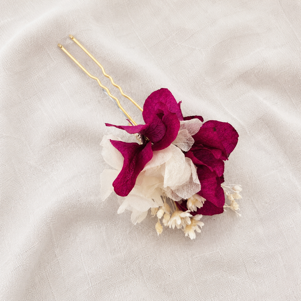 Magenta & İvory dried Flower Hair Pins,Boho Wedding Hair Accessories