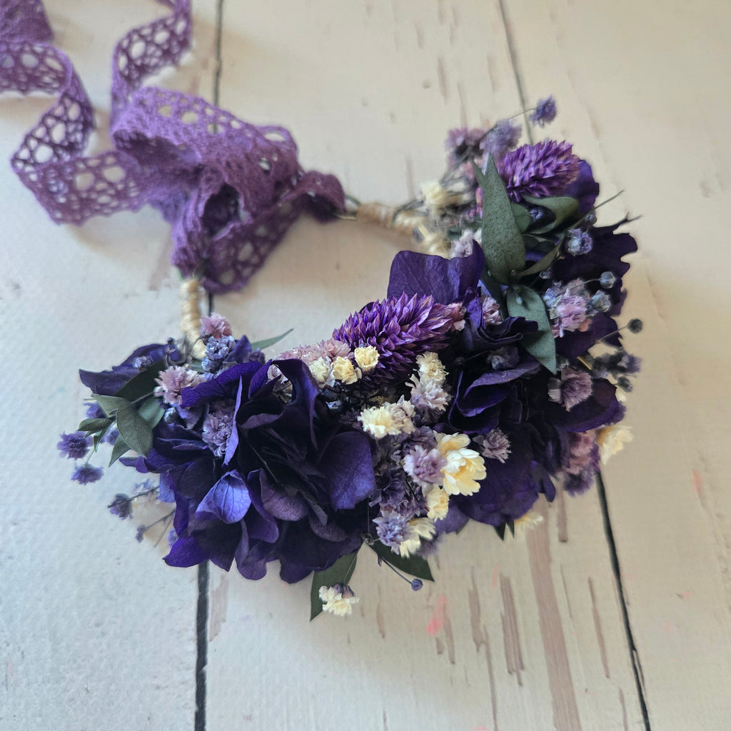 Purple Dried Flower Crown, Boho Floral Hair Wreath: Festival & Bridesmaids