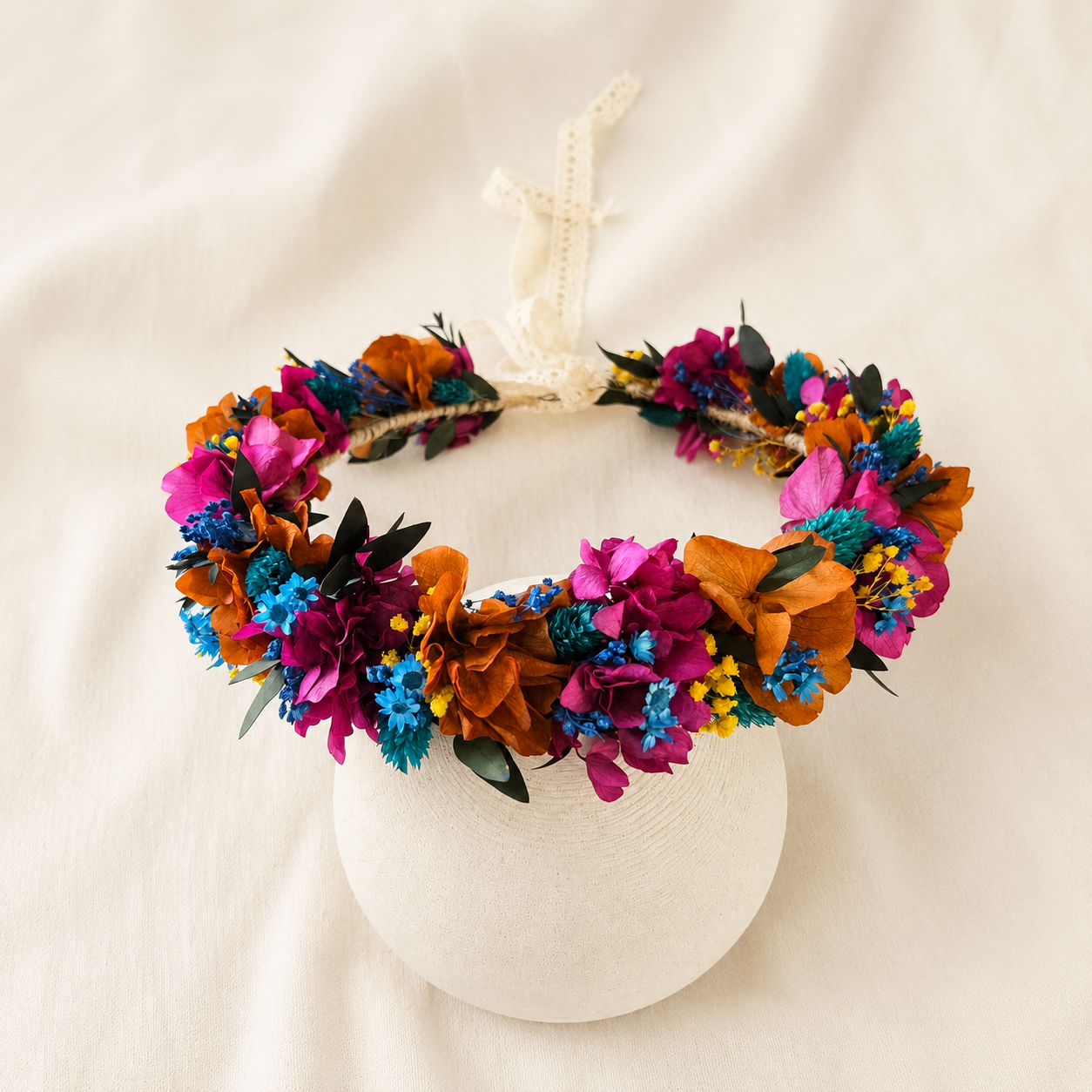Magenta Orange Wildflower Wedding Crown, Rustic Garden & Folk Bridal Hair Accessory