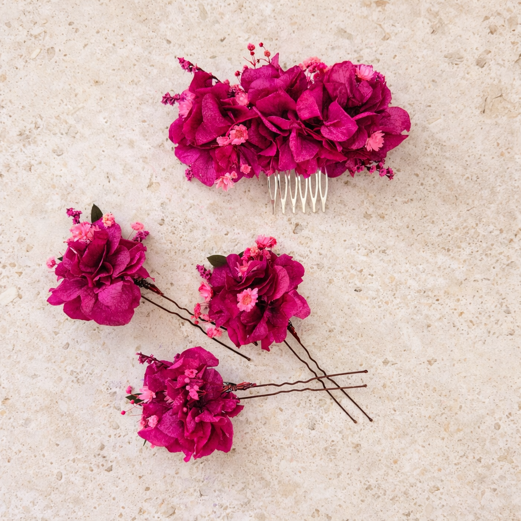 Magenta Flower Crown for Bride, Boho Wedding Flower Crown