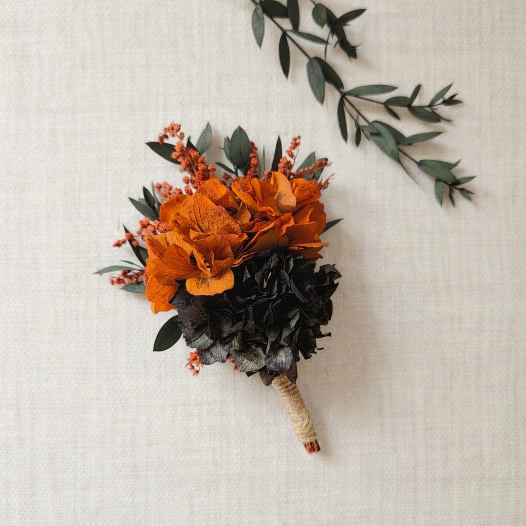 Gothic Burnt Orange Wrist Corsage, Dark Floral Bridesmaid Bracelet