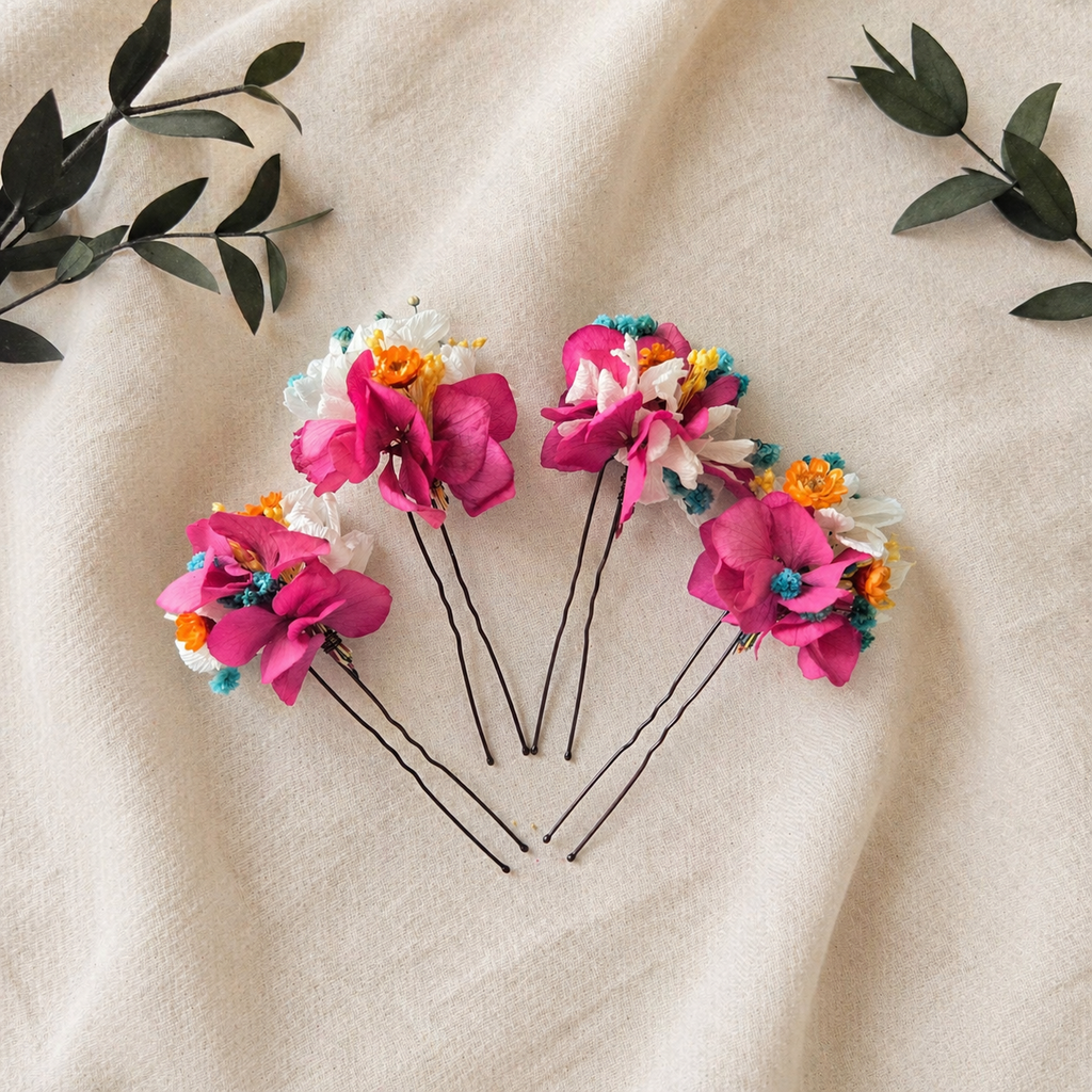 Fuchsia Pink Bridal Hair Accessories – Colorful Wedding Hair Flowers