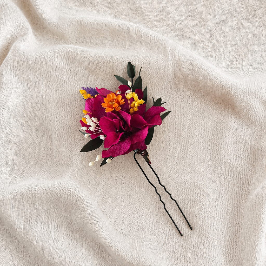 Magenta Wildflower Wedding Crown, Rustic Garden & Folk Bridal Hair Accessory