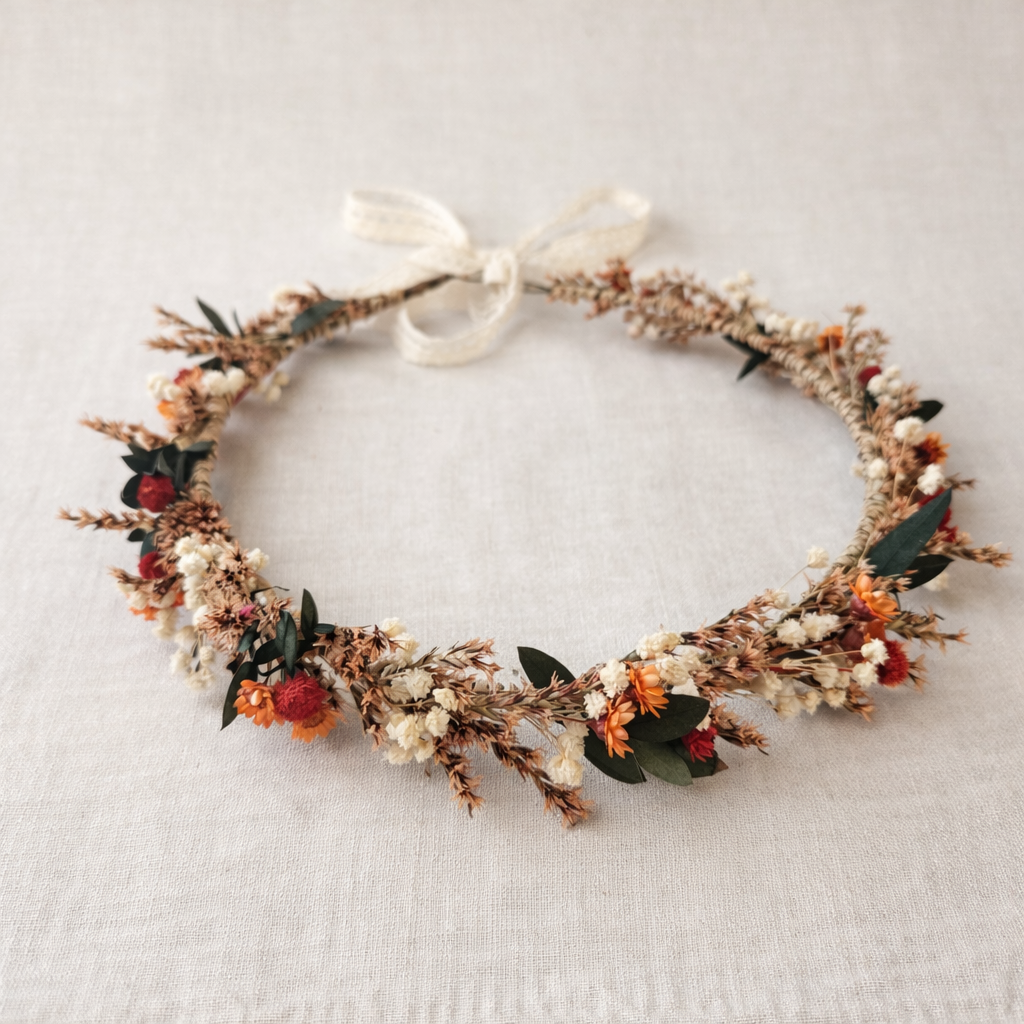 Burnt Ornage Wild Flower Crown,Fall Wedding Hair Wreath