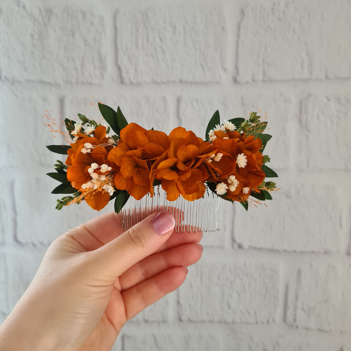 Burnt Orange Preserved Flower Hair Comb – Rustic Bridal Hair Accessory