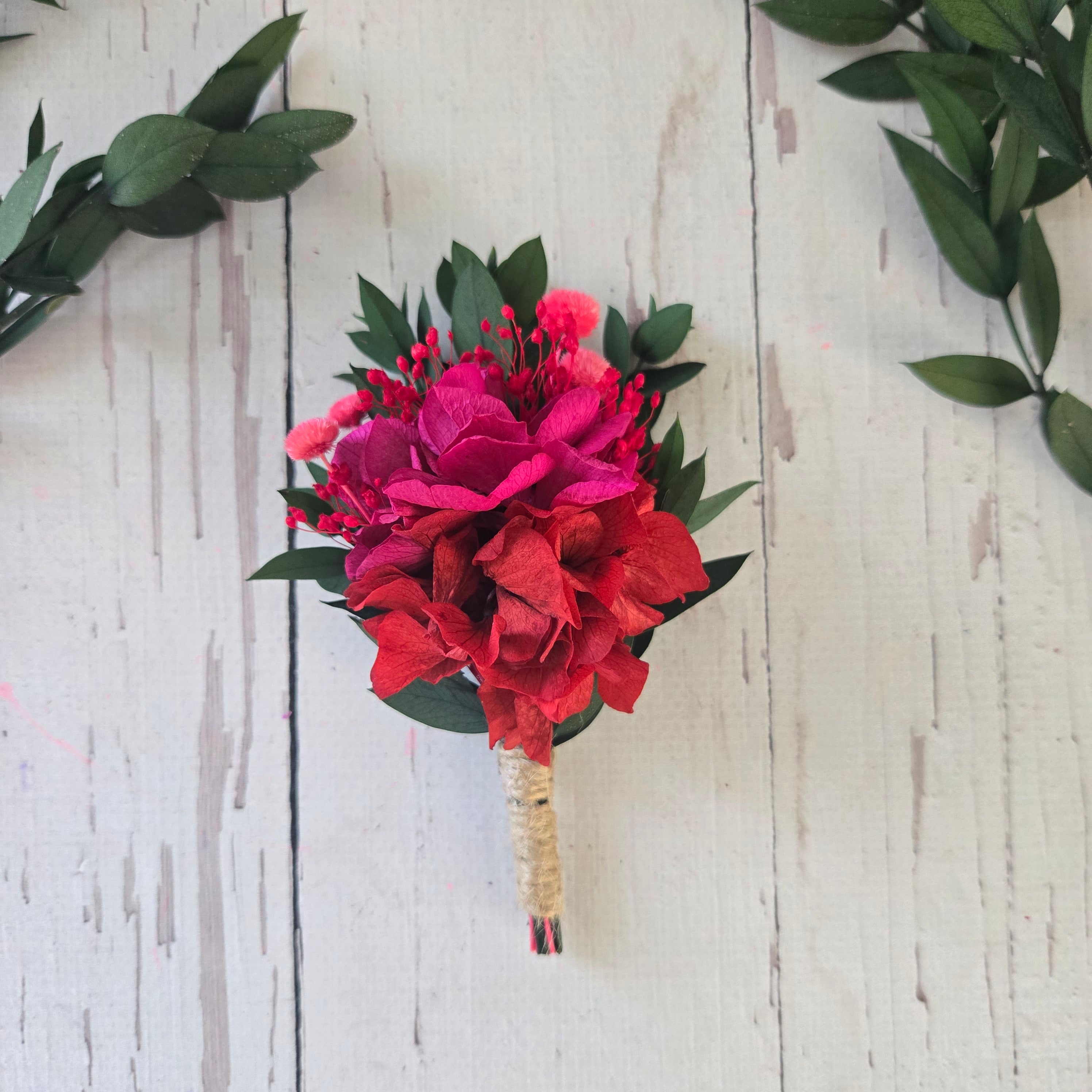 Mexican Wedding Boutonniere, Fuchsia Red Groom Lapel Flower, Preserved Flower Boutonnieres
