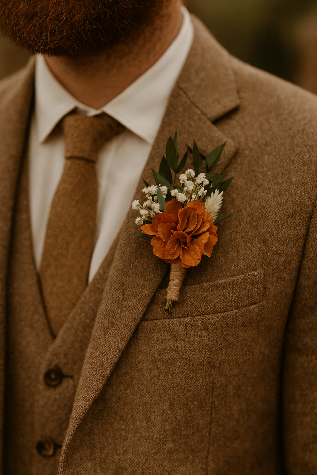 Burnt Orange Dried Flower Groom Boutonniere,Groom Buttonhole,