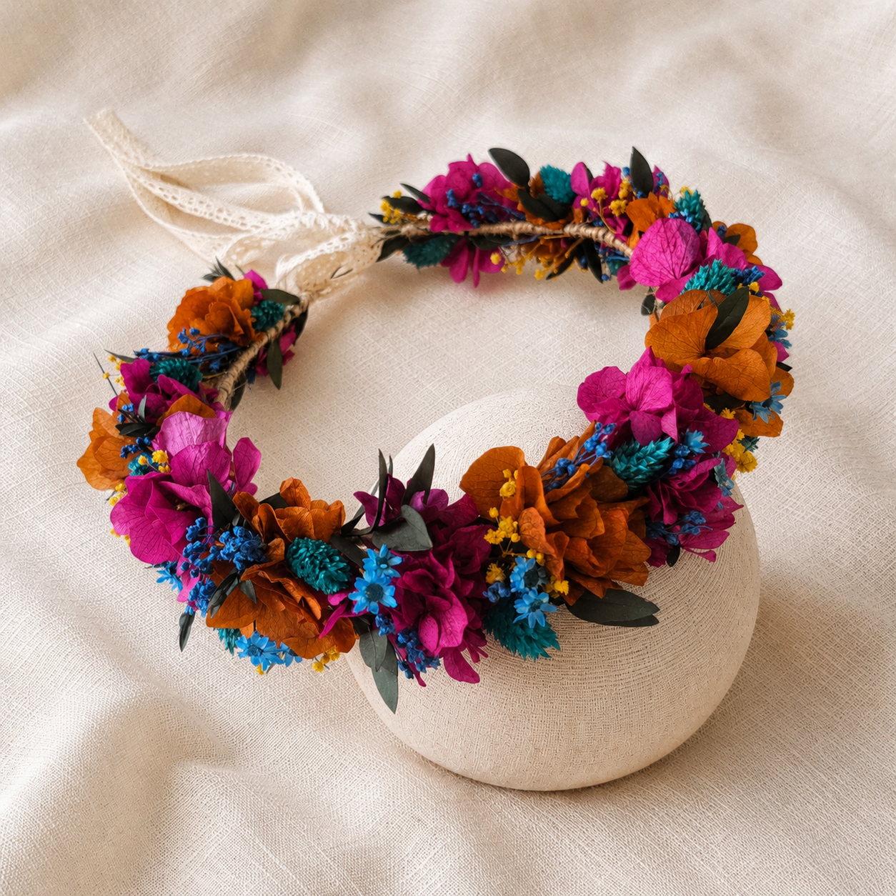 Magenta Orange Wildflower Wedding Crown, Rustic Garden & Folk Bridal Hair Accessory