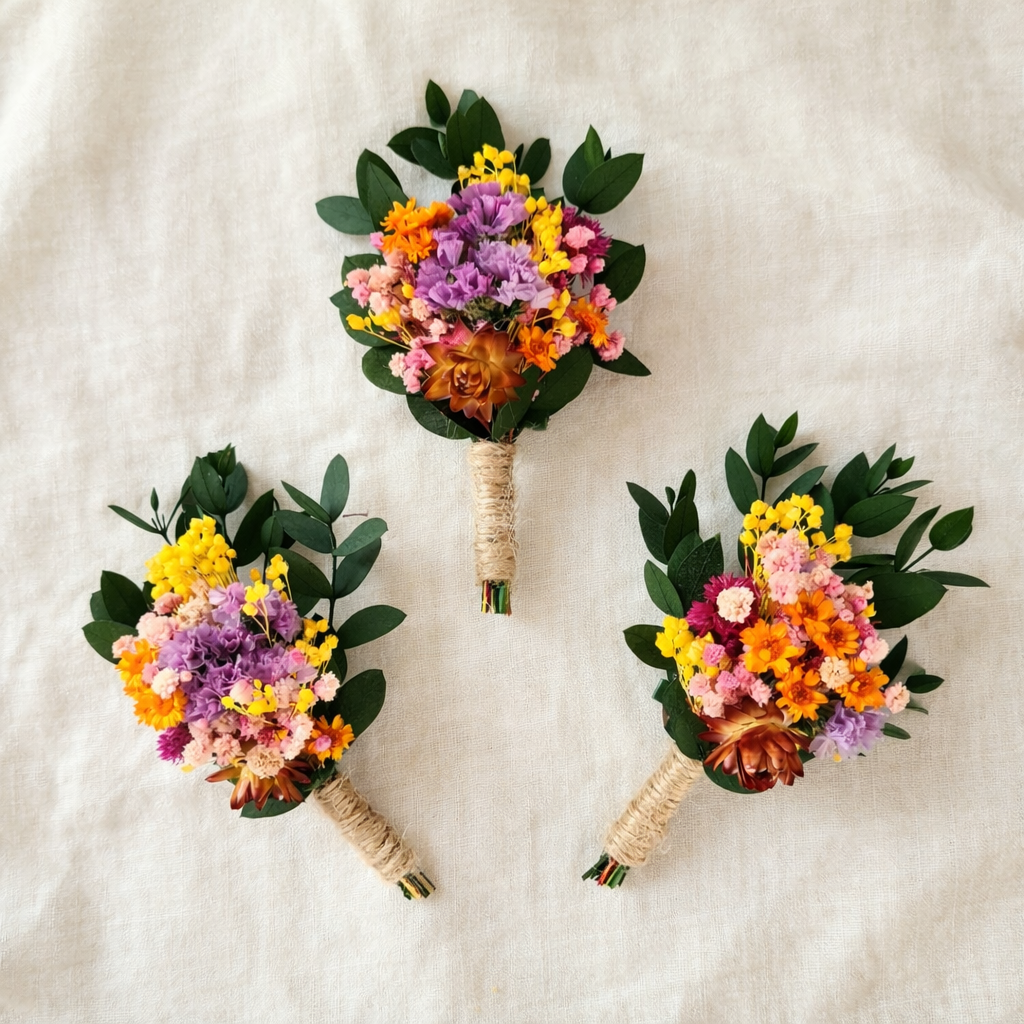 Colorful Wedding Boutonniere, Rustic Groom Lapel Flower, Dried Floral Buttonhole
