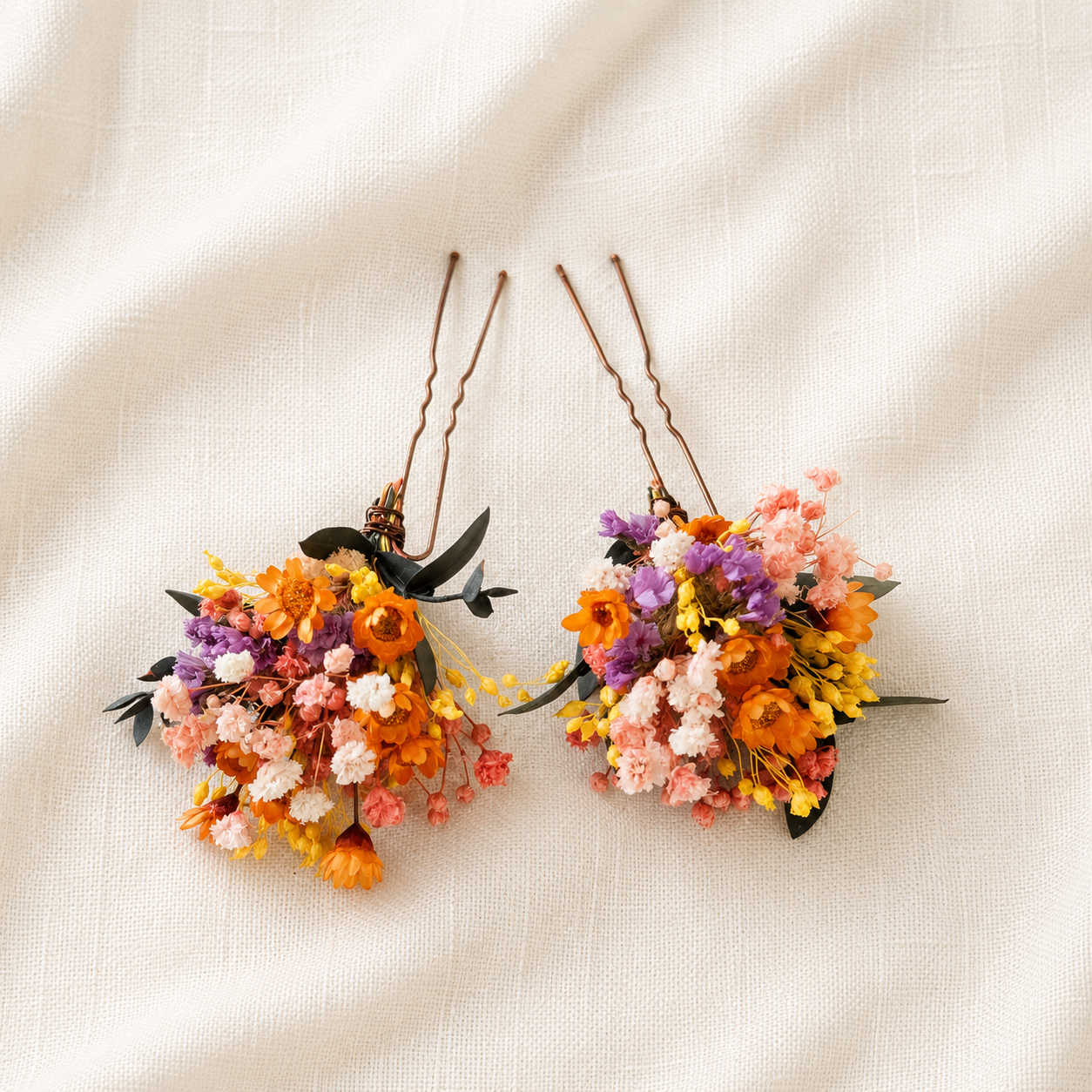 Wildflower Hair Comb: Folk Bride Accessory, Garden Wedding Floral Comb