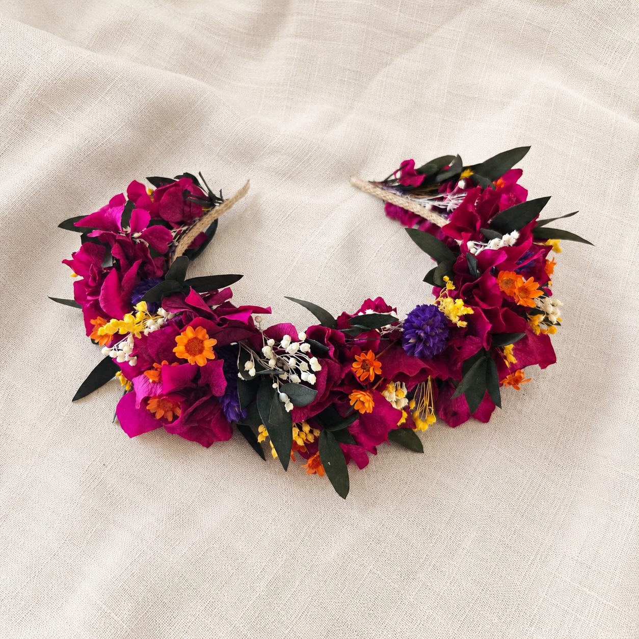 Magenta Wildflower Wedding Crown, Rustic Garden & Folk Bridal Hair Accessory